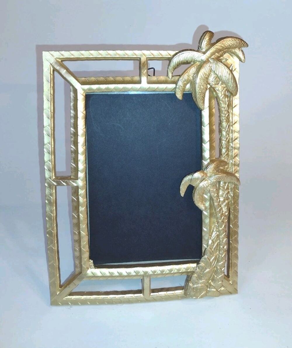 Gold Tone Palm Tree Picture Frame Tropical Hollywood Regency Coastal Decor